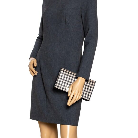RARE Zac Posen Black /White Gingham Straw and Leather Earthette Clutch - Picture 2 of 6